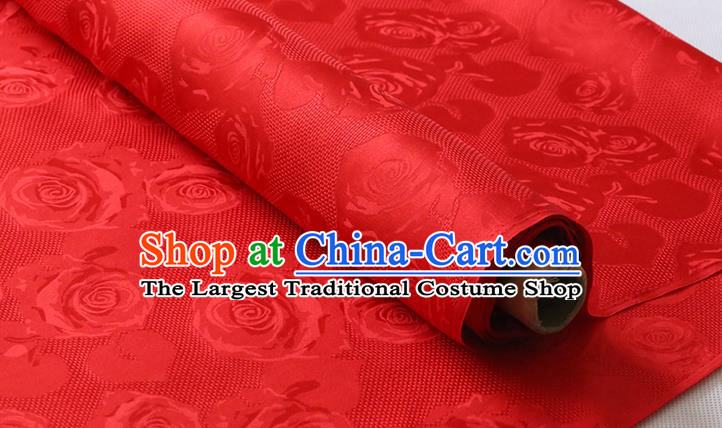 Chinese Red Silk Drapery Traditional Cheongsam Jacquard Cloth Classical Hollowed Rose Pattern Damask Fabric