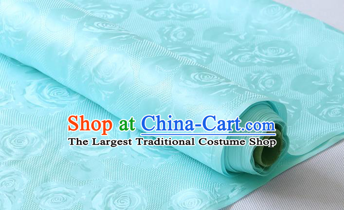 Chinese Cheongsam Teal Silk Drapery Classical Hollowed Rose Pattern Damask Traditional Jacquard Cloth Fabric