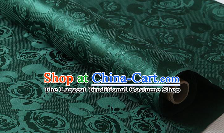 Chinese Traditional Jacquard Cloth Fabric Cheongsam Atrovirens Silk Drapery Classical Hollowed Rose Pattern Damask