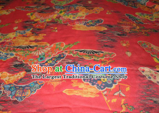 Chinese Cheongsam Satin Fabric Classical Palace Fan Pattern Silk Drapery Traditional Red Gambiered Guangdong Gauze