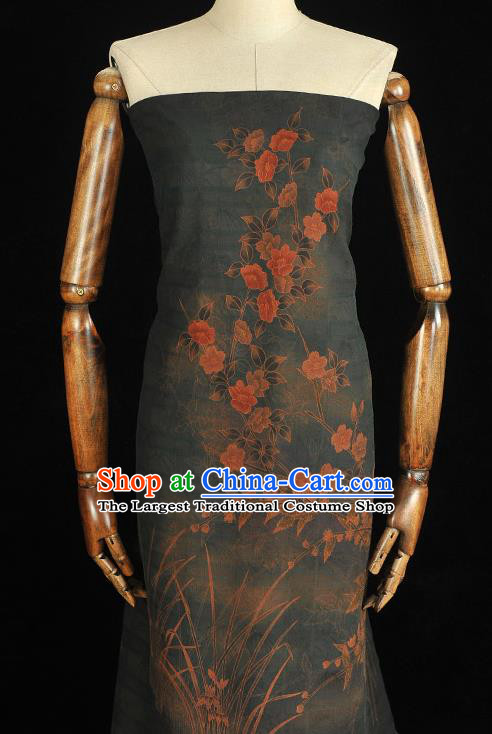 China Classical Jasmine Pattern Silk Fabric Cheongsam Cloth Traditional Jacquard Atrovirens Satin
