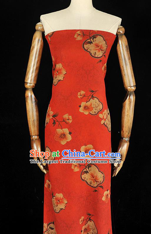 Top Chinese Traditional Cloth Fabric Classical Flowers Pattern Red Silk Material Cheongsam Gambiered Guangdong Gauze