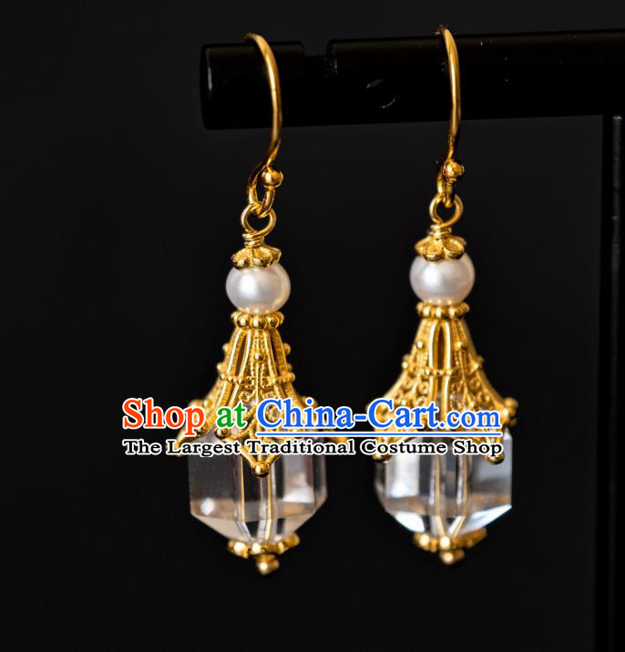 China Traditional Ancient Ming Dynasty Imperial Concubine Crystal Earrings Ming Dynasty Gilding Ear Jewelry