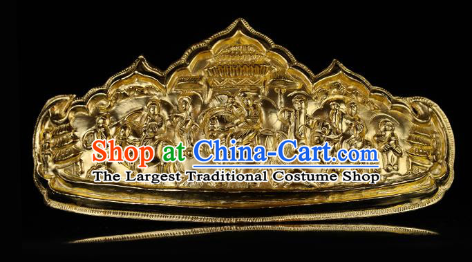 China Traditional Palace Hair Accessories Handmade Ancient Empress Hairpin Ming Dynasty Golden Carving Hair Crown for Women