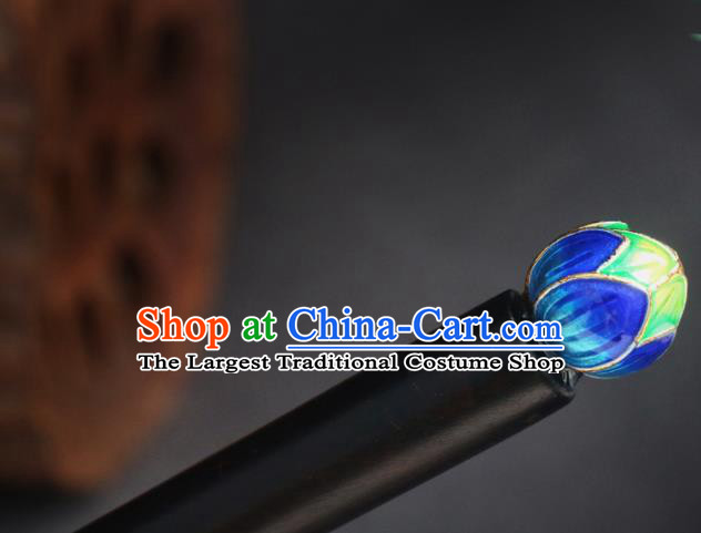 China Classical Enamel Lotus Hairpin Handmade Cheongsam Ebony Hair Stick Hair Accessories for Women