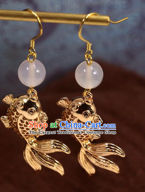 Handmade Chinese Traditional New Year Ear Accessories National Hanfu Goldfish Earrings