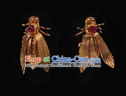 China Traditional Ming Dynasty Golden Locust Hair Claws Handmade Hair Accessories Ancient Queen Hairpin Hair Sticks