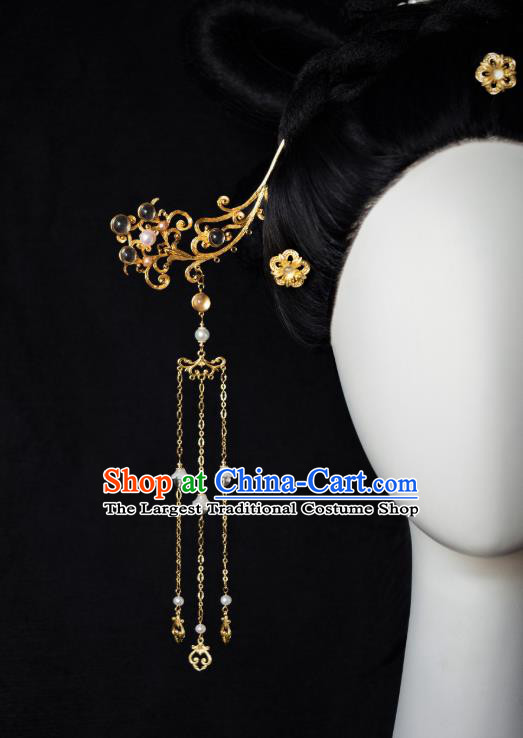 China Traditional Tang Dynasty Court Lady Hair Accessories Ancient Princess Hairpin Tassel Step Shake