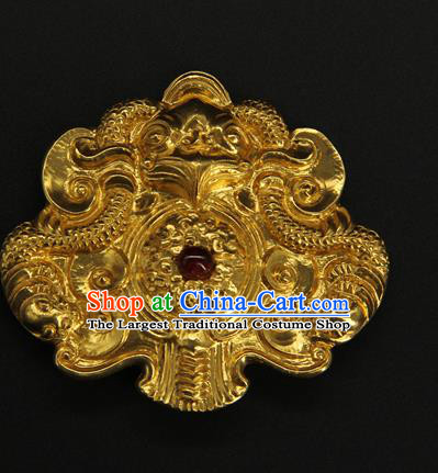 China Ancient Emperor Golden Belt Buckle Handmade Ming Dynasty Imperial Lord Waist Accessories