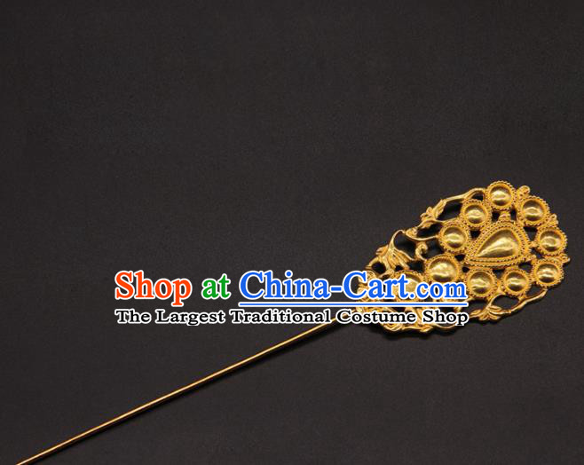 China Traditional Palace Hair Accessories Ancient Hanfu Hair Stick Handmade Yuan Dynasty Empress Golden Hairpin