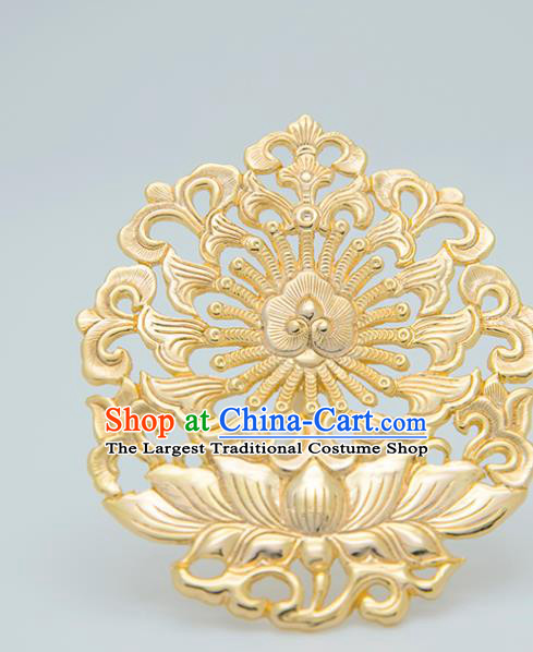 China Traditional Han Dynasty Golden Lotus Hair Stick Handmade Palace Hair Jewelry Ancient Court Queen Wedding Hairpin