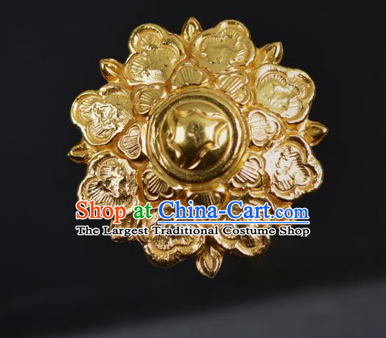 China Traditional Tang Dynasty Golden Flower Hair Stick Ancient Princess Hairpin Handmade Hair Jewelry