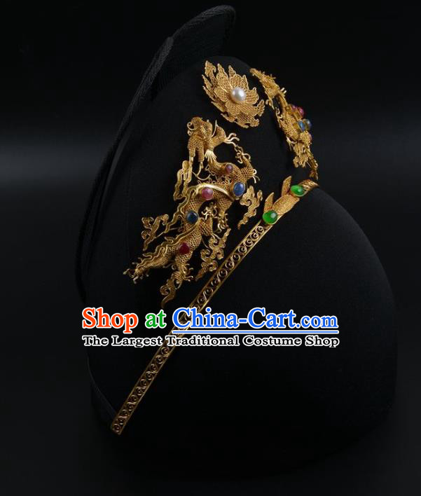 Chinese Traditional Hair Accessories Court Crown Prince Headwear Ancient Ming Dynasty Emperor Hat