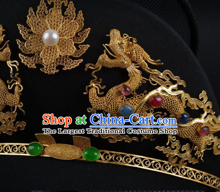 Chinese Traditional Hair Accessories Court Crown Prince Headwear Ancient Ming Dynasty Emperor Hat