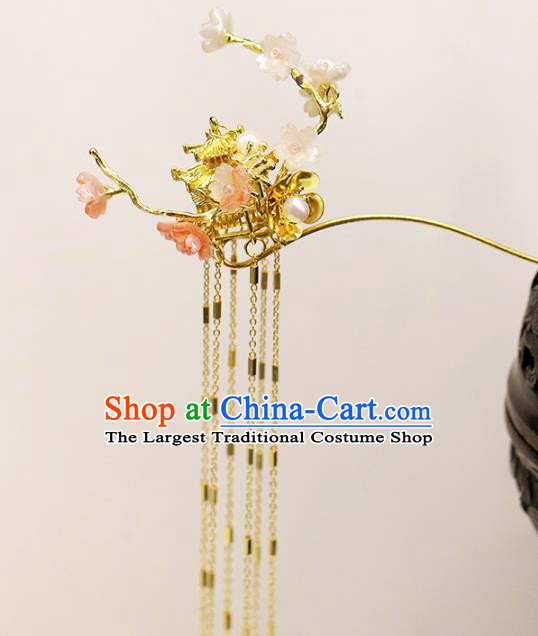 Chinese Traditional Hanfu Golden Tassel Palace Hairpin Wedding Hair Accessories Ancient Bride Hair Stick