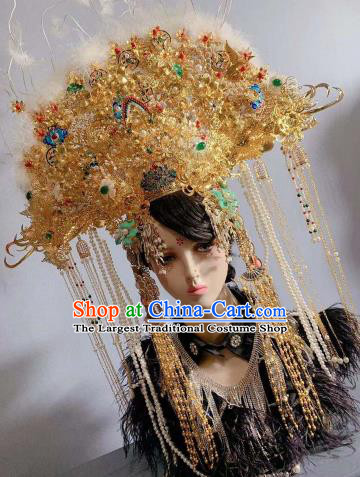 Handmade Chinese Golden Phoenix Coronet Ancient Empress Headwear Traditional Wedding Hair Accessories