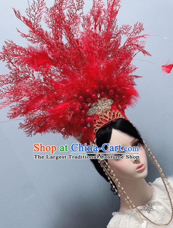 Handmade Chinese Traditional Hair Accessories Ancient Bride Headwear Wedding Red Branch Hair Crown