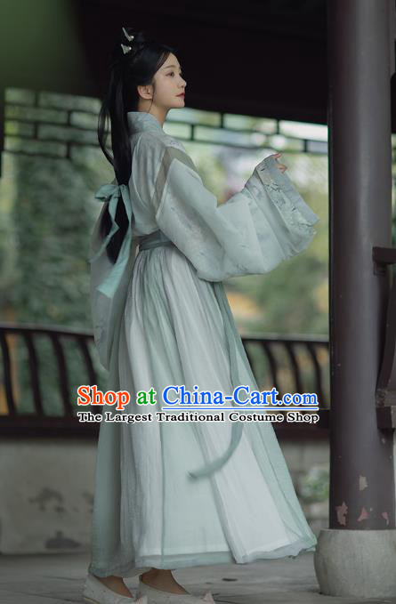 Traditional China Jin Dynasty Noble Infanta Historical Clothing Ancient Female Swordsman Blue Hanfu Dress