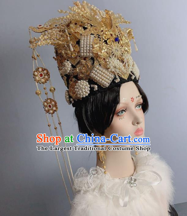 China Ancient Imperial Empress Pearls Tassel Phoenix Coronet Traditional Ming Dynasty Court Queen Luxury Hat Headwear