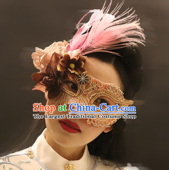 Top Halloween Cosplay Princess Pink Feather Mask Stage Performance Face Accessories Fancy Ball Decorations