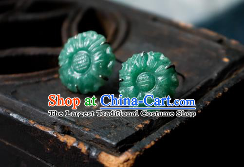 China Handmade Jade Ear Accessories National Earrings Traditional Ear Stud Jewelry