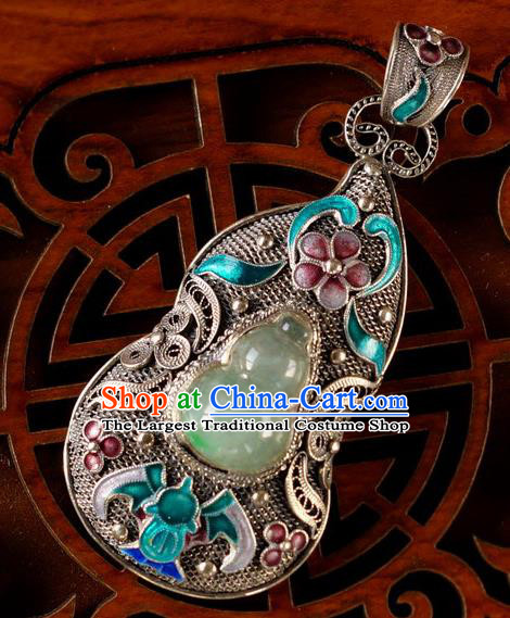 China Handmade Cloisonne Bat Necklace Pendant National Jade Gourd Silver Jewelry Traditional Accessories