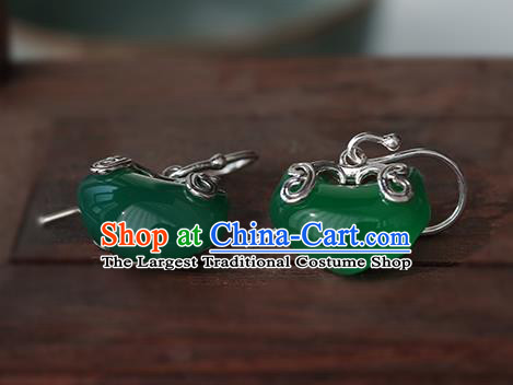 Handmade Chinese Cheongsam Chrysoprase Earrings Traditional Accessories Silver Ear Jewelry
