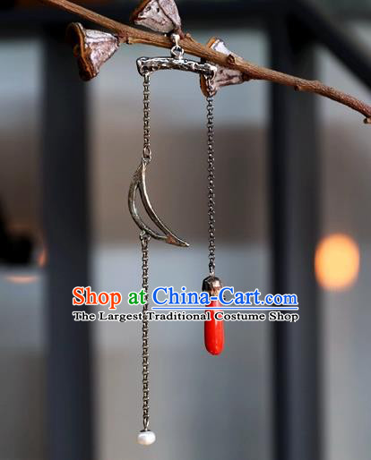 China National Cheongsam Earrings Traditional Jewelry Ornaments Handmade Silver Long Tassel Ear Accessories