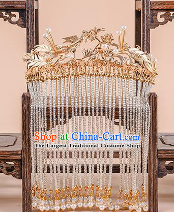 China Ancient Court Woman Beads Tassel Hairpins Traditional Hanfu Hair Accessories Ming Dynasty Imperial Concubine Hair Comb