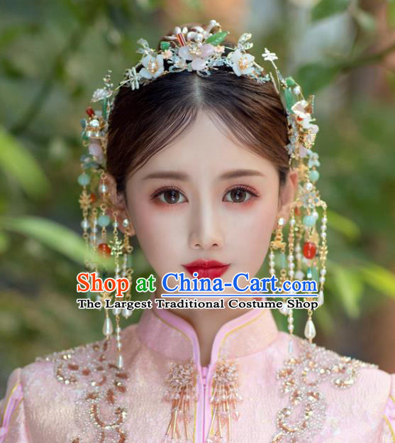 China Bride Tassel Hair Clasp Traditional Handmade Xiuhe Suit Phoenix Coronet Wedding Hair Accessories