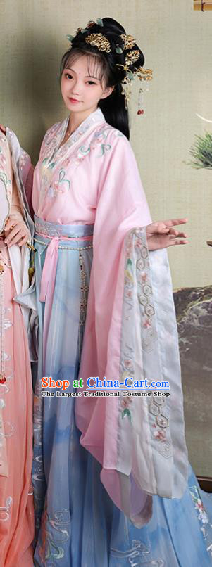 China Ancient Court Beauty Embroidered Historical Clothing Traditional Hanfu Dress Jin Dynasty Imperial Concubine Costume
