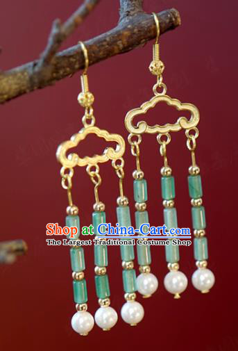 Top Grade China Qing Dynasty Jewelry Ear Accessories Ancient Court Empress Green Jade Tassel Earrings