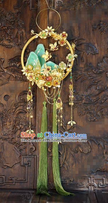 Chinese Traditional Handmade Wedding Prop Ancient Bride Green Tassel Portable Garland