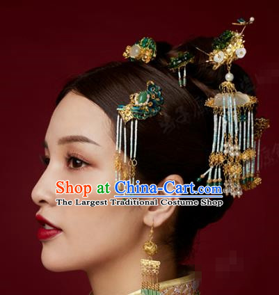 China Traditional Wedding Hair Accessories Ancient Bride Hair Crown and Tassel Hairpins