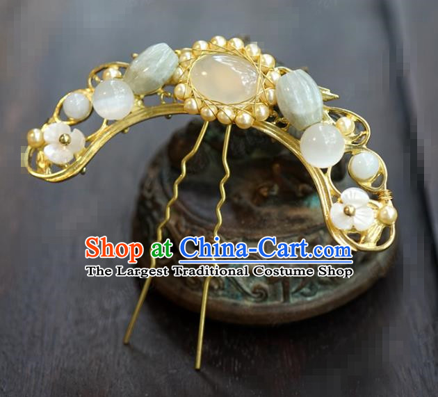 China Ancient Princess Gems Hair Stick Traditional Xiuhe Suit Hair Jewelry Accessories Court Pearls Jade Hairpin