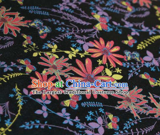 Chinese Classical Sunflowers Pattern Design Black Song Brocade Fabric Asian Traditional Silk Material