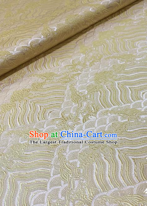 Chinese Classical Sea Wave Pattern Design White Brocade Fabric Asian Traditional Satin Tang Suit Silk Material