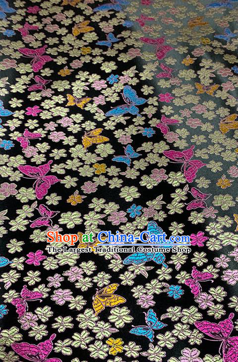 Chinese Classical Butterfly Plum Pattern Design Black Brocade Fabric Asian Traditional Satin Tang Suit Silk Material