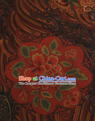 Chinese Classical Peony Pattern Design Deep Brown Mulberry Silk Fabric Asian Traditional Cheongsam Silk Material