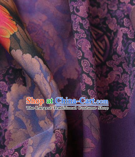 Chinese Classical Peony Pattern Design Purple Mulberry Silk Fabric Asian Traditional Cheongsam Silk Material