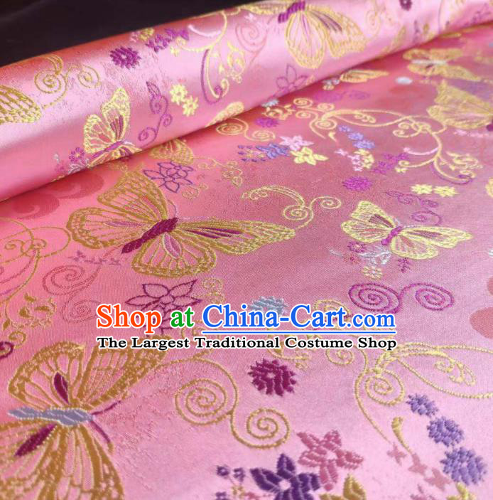 Chinese Classical Royal Butterfly Pattern Design Pink Brocade Fabric Asian Traditional Satin Tang Suit Silk Material