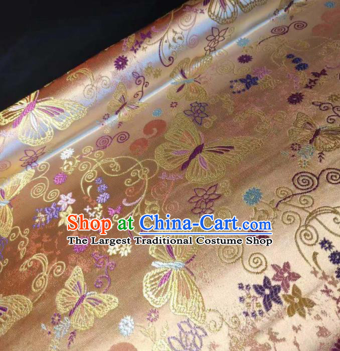 Chinese Classical Royal Butterfly Pattern Design Champagne Brocade Fabric Asian Traditional Satin Tang Suit Silk Material