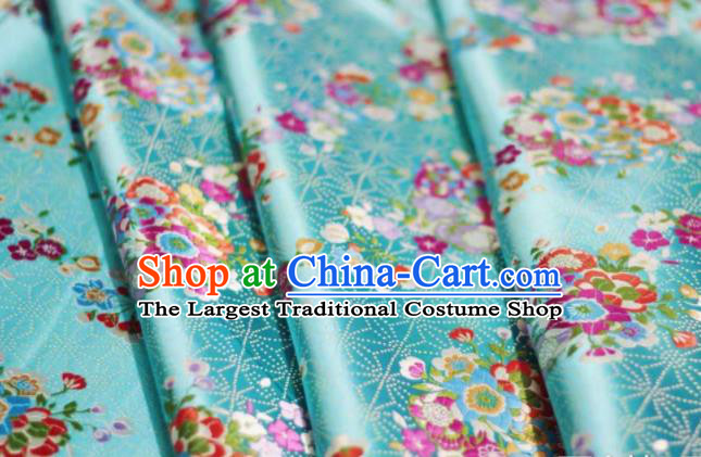 Chinese Classical Flowers Bouquet Pattern Design Blue Brocade Fabric Asian Traditional Satin Silk Material