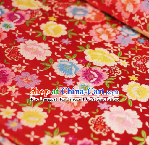 Chinese Classical Beautiful Flowers Pattern Design Red Brocade Fabric Asian Traditional Satin Silk Material