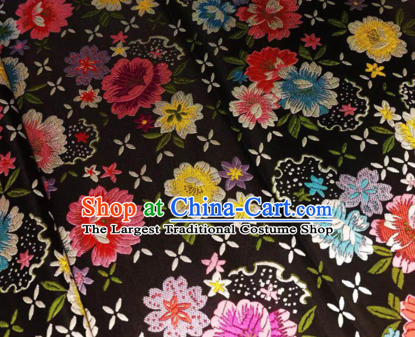 Chinese Classical Beautiful Flowers Pattern Design Black Brocade Fabric Asian Traditional Satin Silk Material