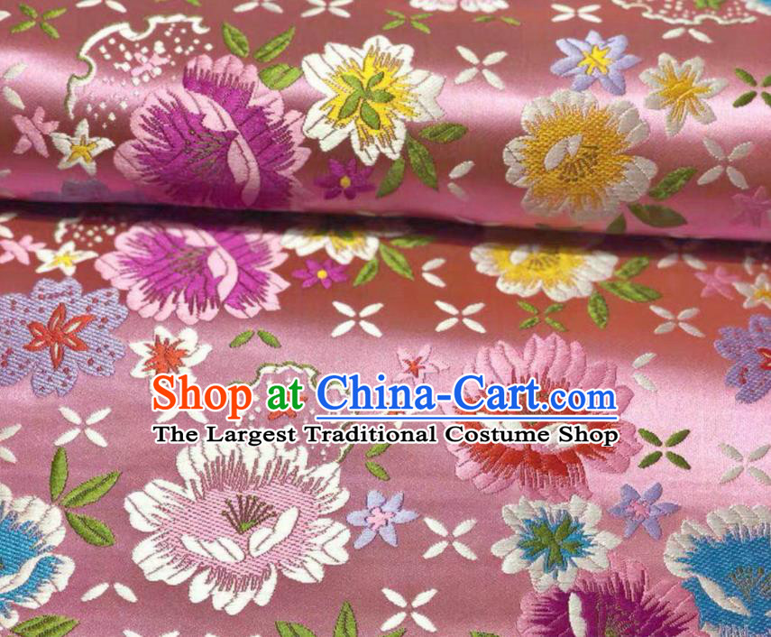 Chinese Classical Beautiful Flowers Pattern Design Pink Brocade Fabric Asian Traditional Satin Silk Material