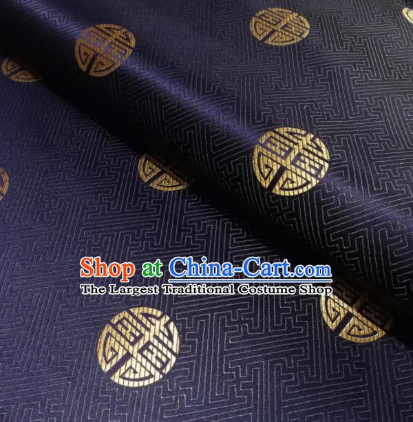 Chinese Classical Royal Longevity Pattern Design Navy Brocade Fabric Asian Traditional Satin Silk Material