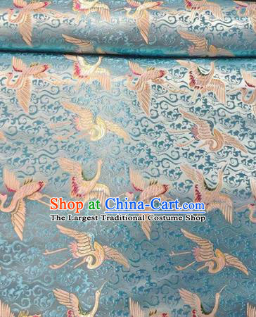 Chinese Classical Royal Cloud Cranes Pattern Design Light Blue Brocade Fabric Asian Traditional Satin Silk Material