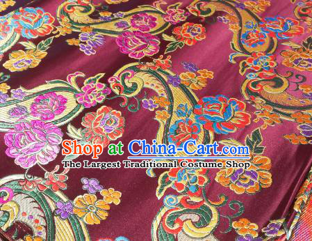 Chinese Royal Loquat Flower Pattern Design Wine Red Nanjing Brocade Fabric Asian Traditional Satin Silk Material