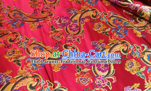 Chinese Royal Loquat Flower Pattern Design Purplish Red Nanjing Brocade Fabric Asian Traditional Satin Silk Material